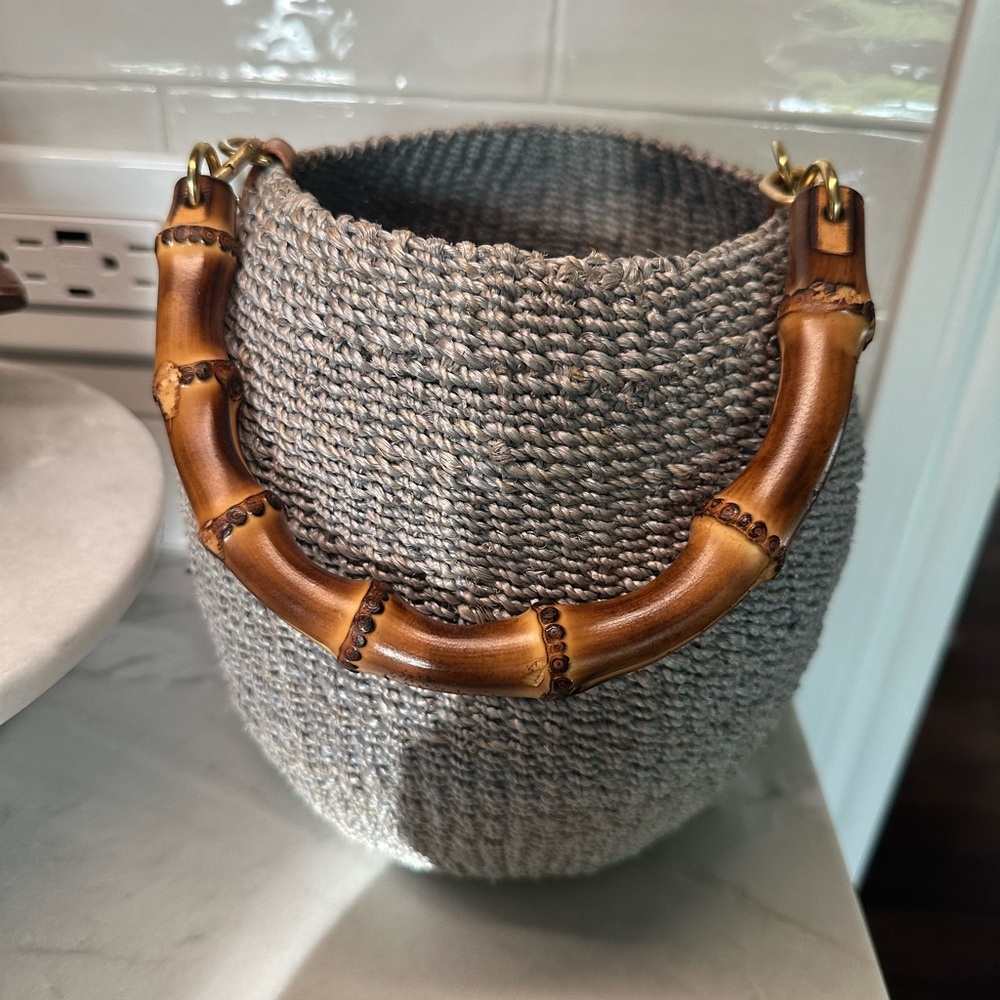 Clare V Gray Woven Tote with Bamboo Accent